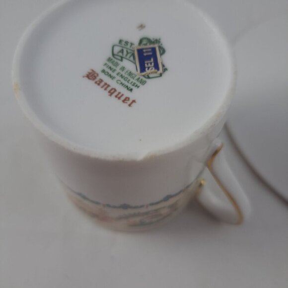 Aynsley Banquet Flat Demitasse Cup Saucer Set Fine Bone China England - Picture 13 of 16